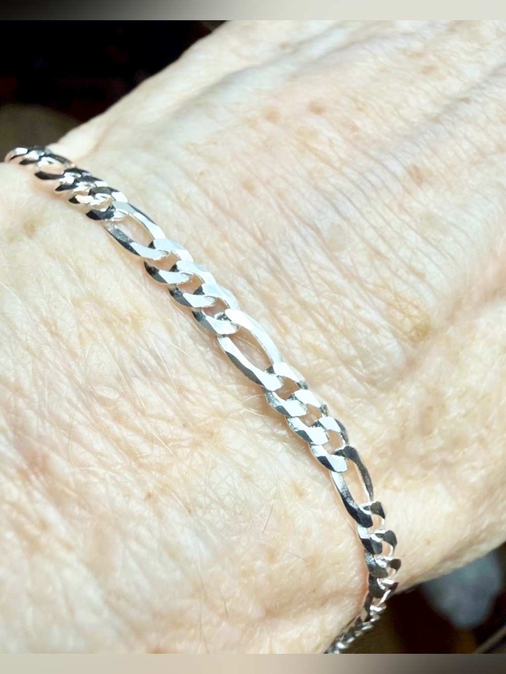 925 Sterling Silver Figaro Chain Bracelet stunning shine & extra polished 8”